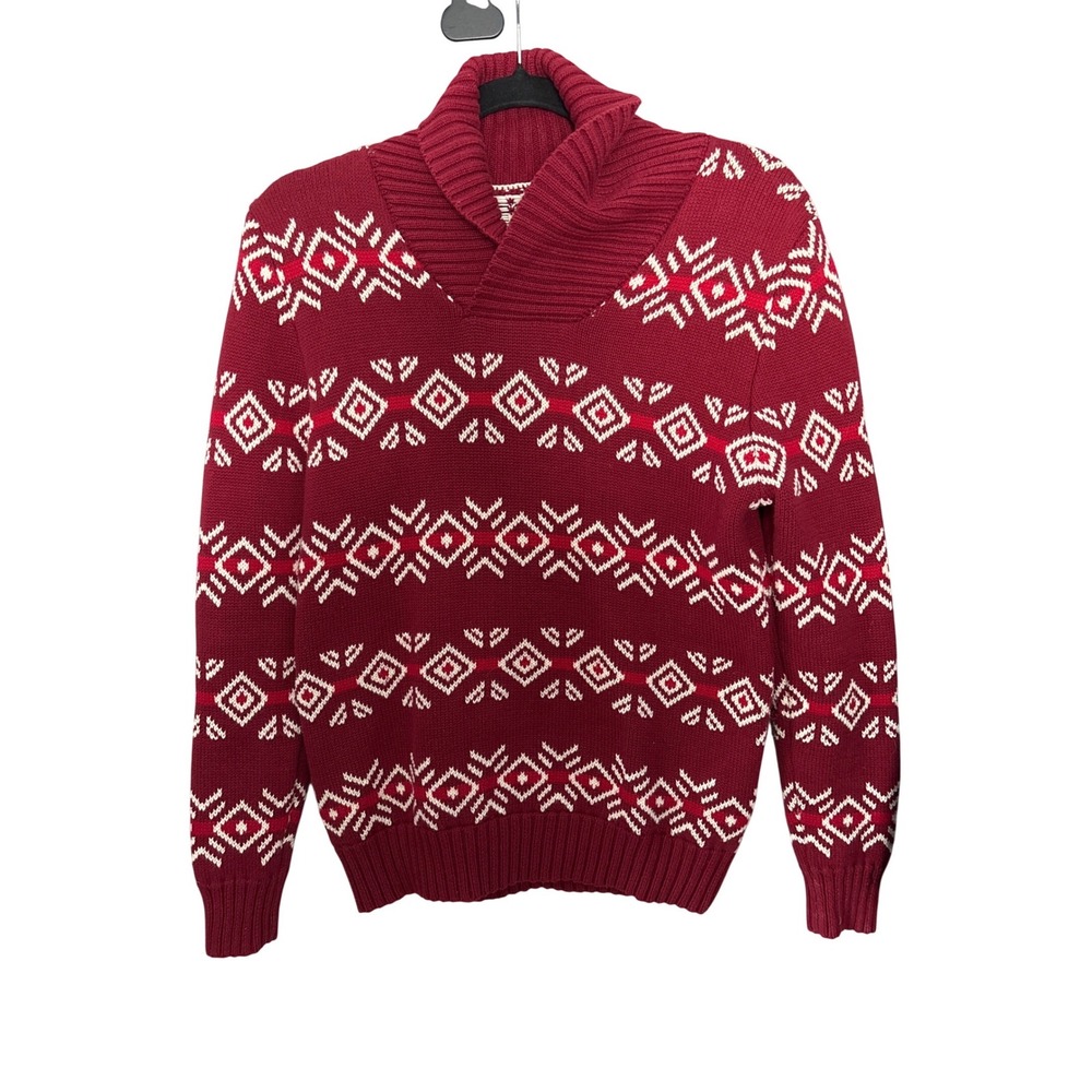 Cat & Jack‎ Boys Burgundy Fair Isle Shawl Collar Cotton Sweater Size L 12/14